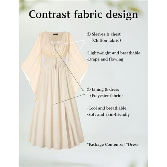 Women Bell Sleeve Fairy Dresses Split Maxi Apricot - Picture 2 of 7